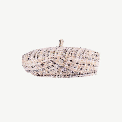 Tweed beret with black accents beige