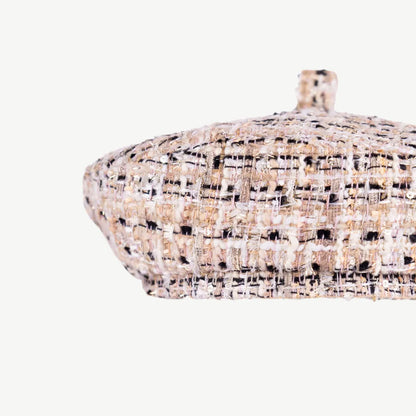 Tweed beret with black accents beige