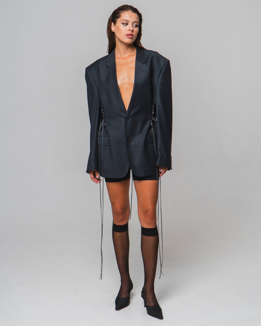 UPCYCLED JACKET WITH ADJUSTABLE TIES