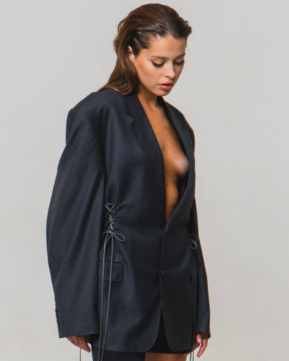 UPCYCLED JACKET WITH ADJUSTABLE TIES