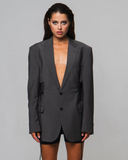 UPCYCLED JACKET WITH ADJUSTABLE TIES