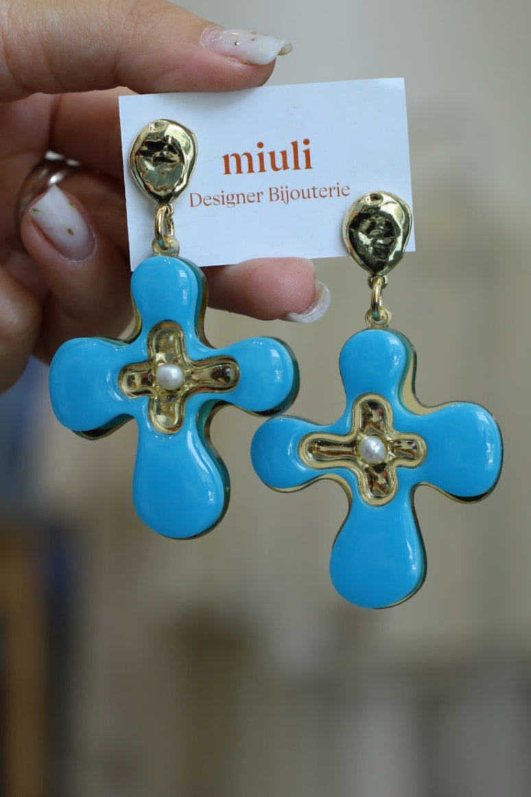 Statement Cross Lucite Earrings (Blue)