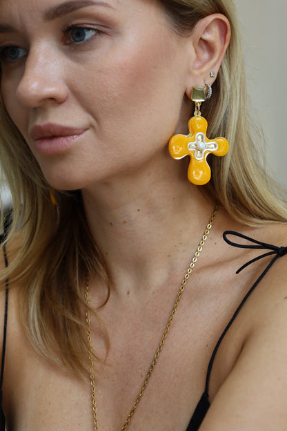 Statement organic glass earrings Crosses (yellow)