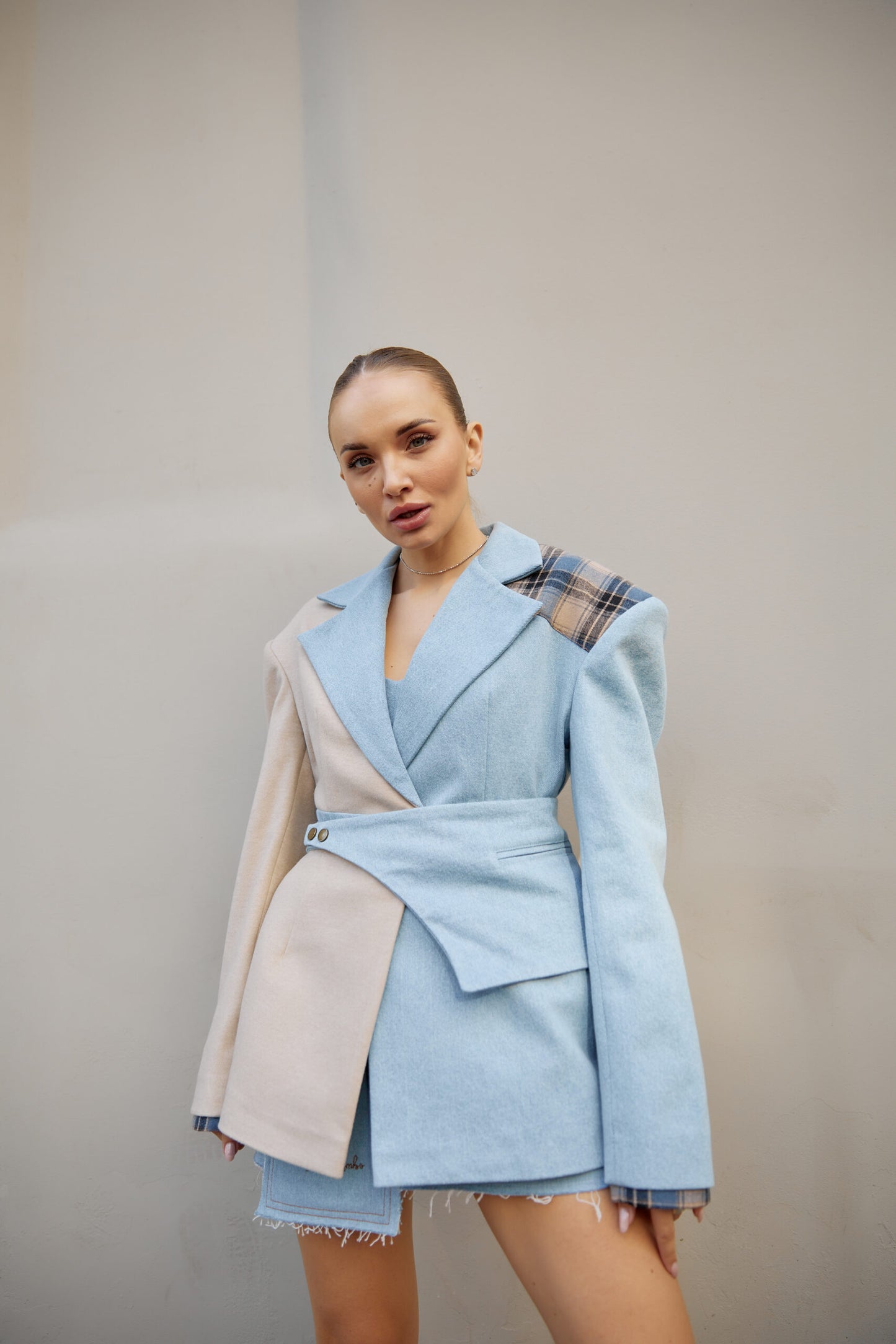 Denim peplum for a jacket
