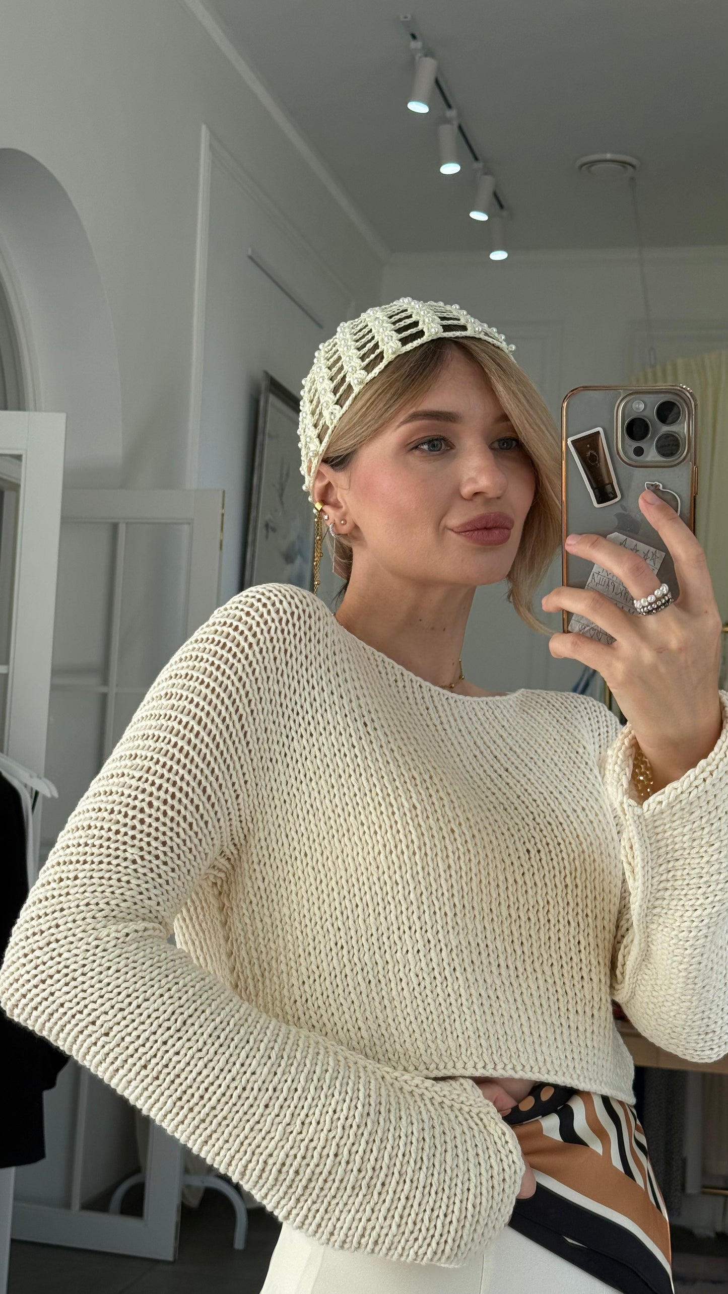 Cropped Italian Ribbon-Cotton Sweater