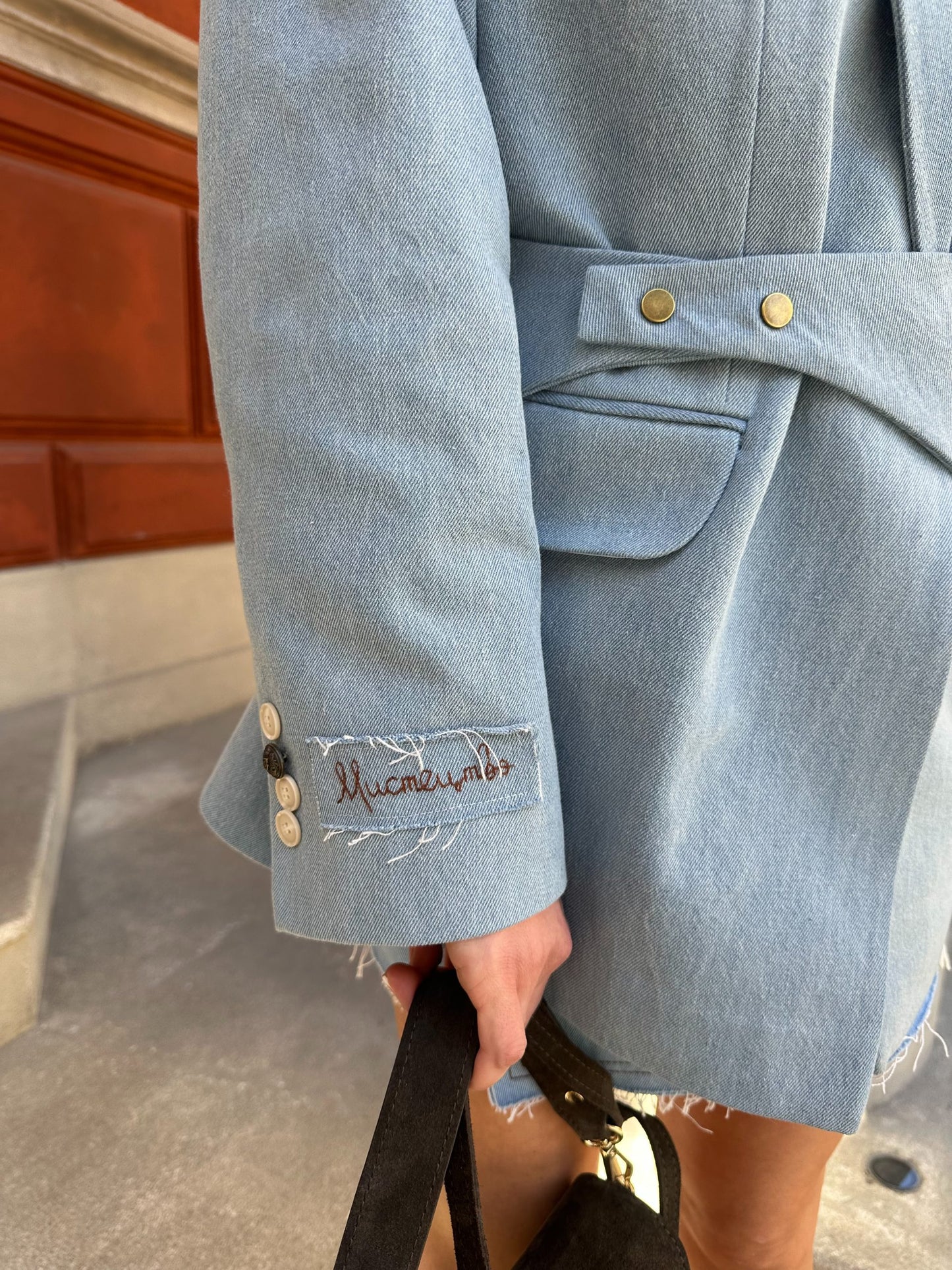 Denim peplum for a jacket