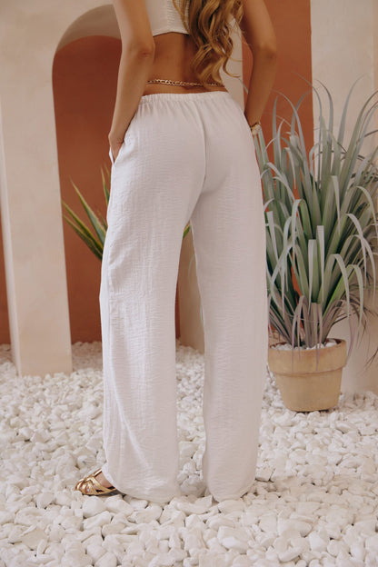 Linen elastic-waist trousers with tonal embroidery