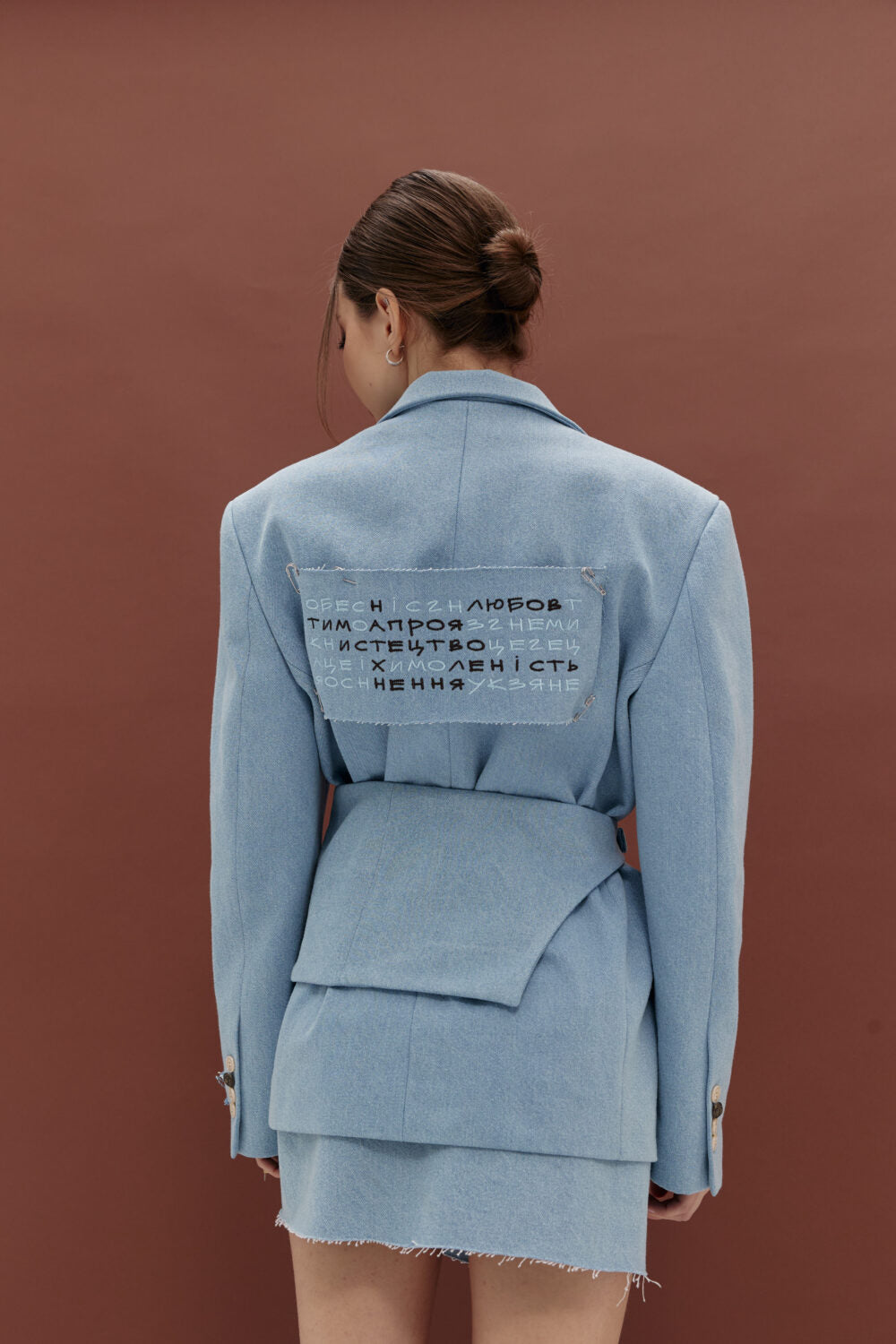 Denim peplum for a jacket