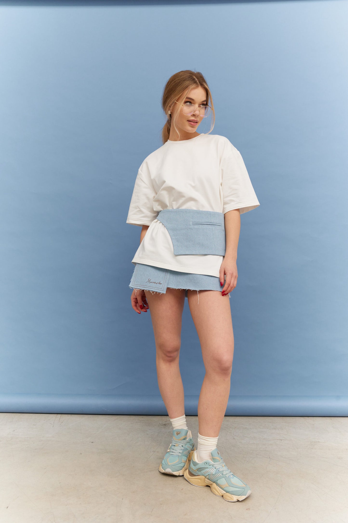 Denim peplum for a jacket