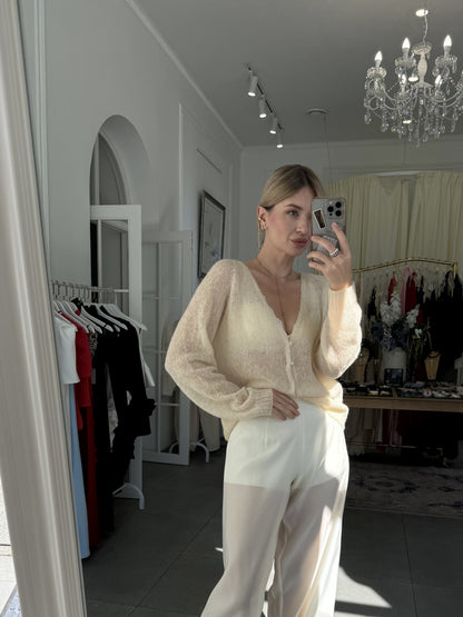 Кардиган із бейбі альпаки та шовку, Молочний — Aura Atelier