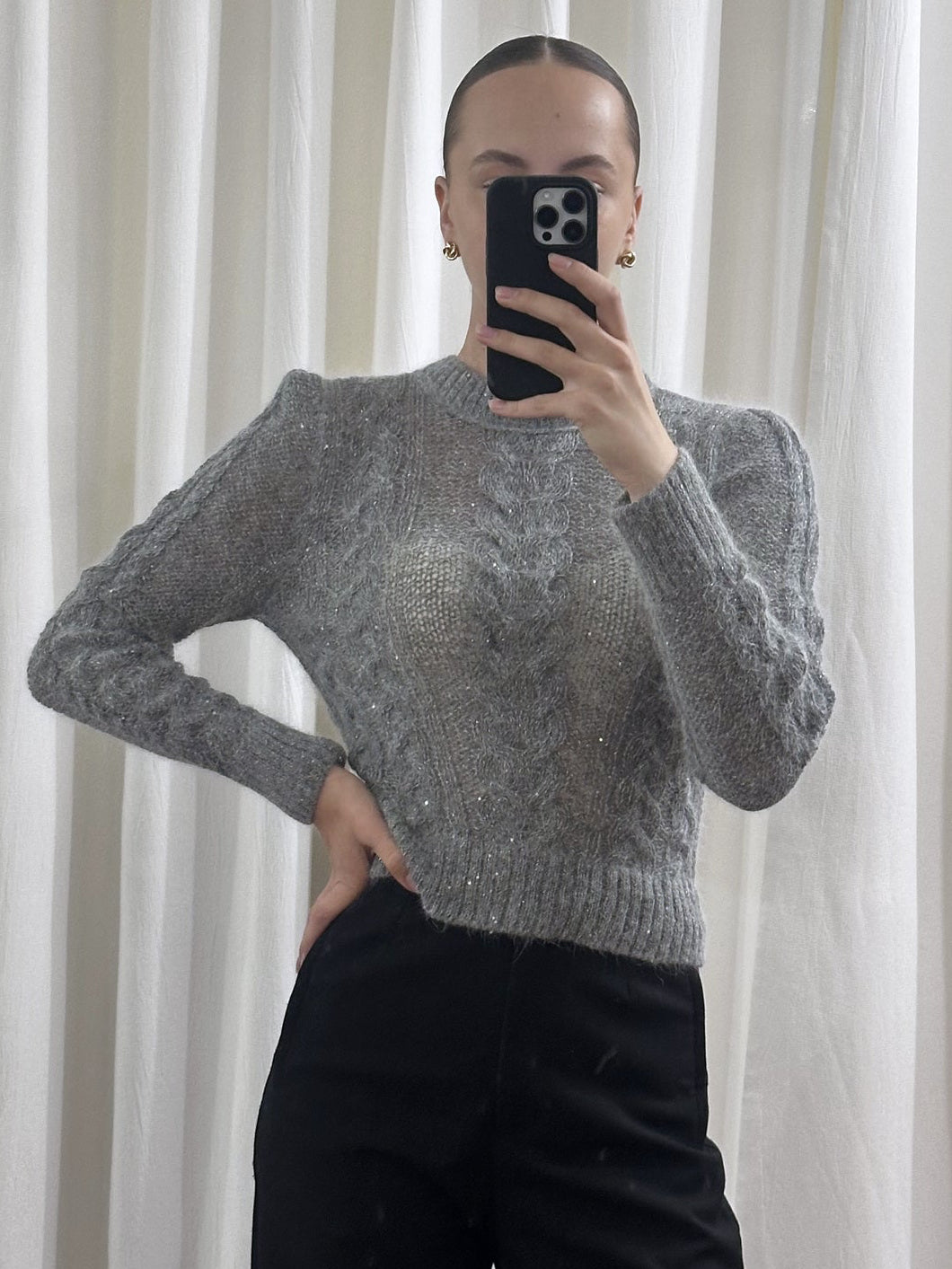Светр з ангори з делікатним блиском, Сірий — Aura Atelier