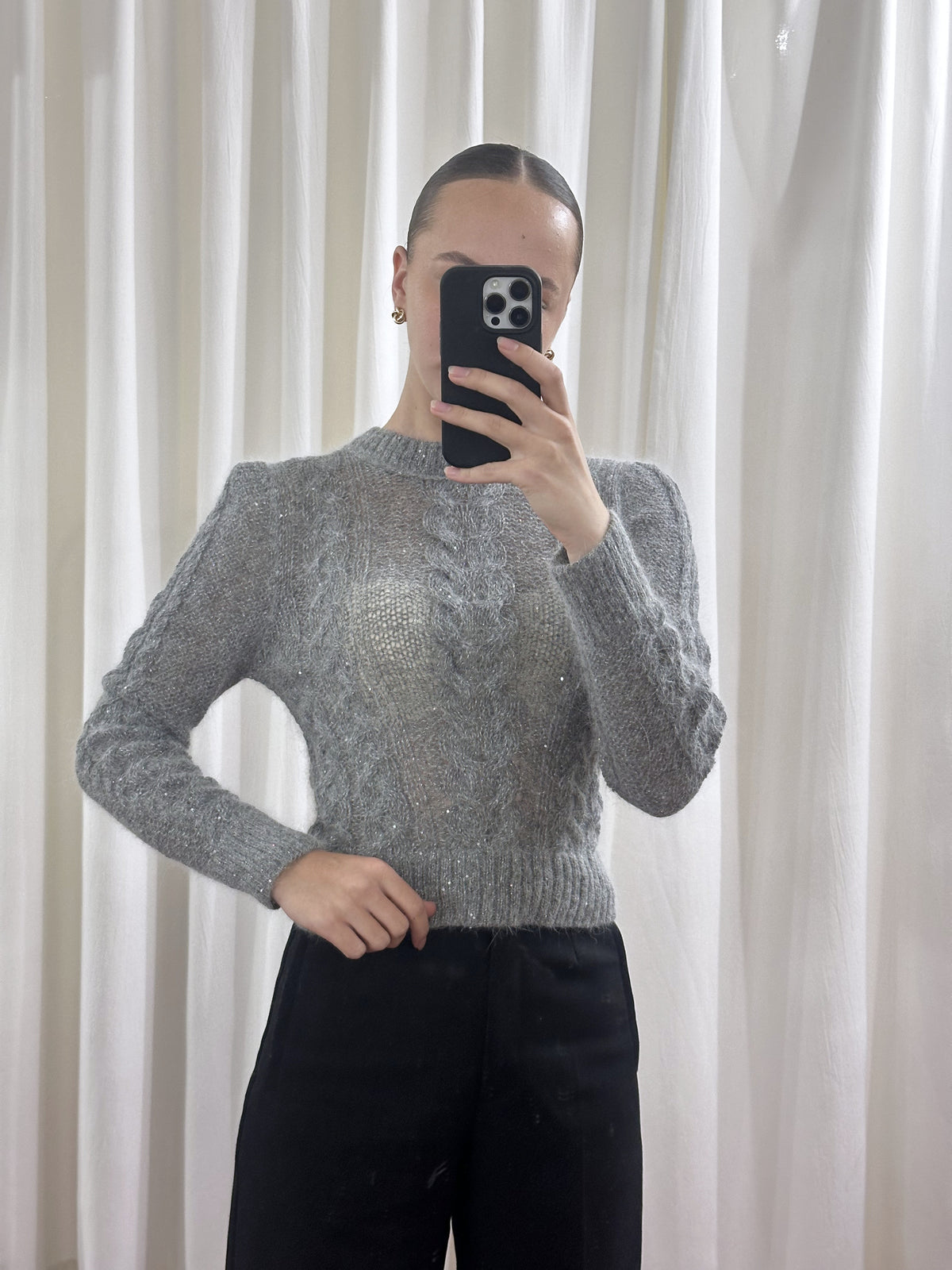 Светр з ангори з делікатним блиском, Сірий — Aura Atelier
