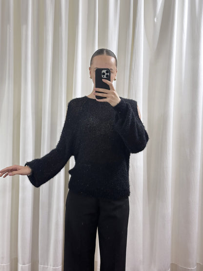 Светр із паєтками та вирізами на плечах, Чорний — Aura Atelier