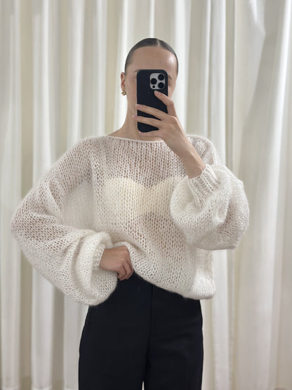Светр із мохеру з прозорою кокеткою, Молочний — Aura Atelier