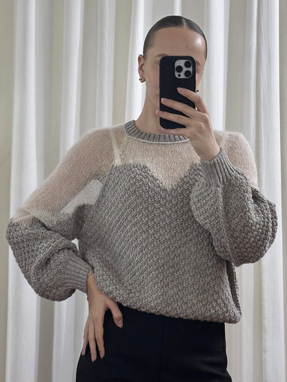Комбінований светр із контрастною кокеткою, Сірий / молочний — Aura Atelier
