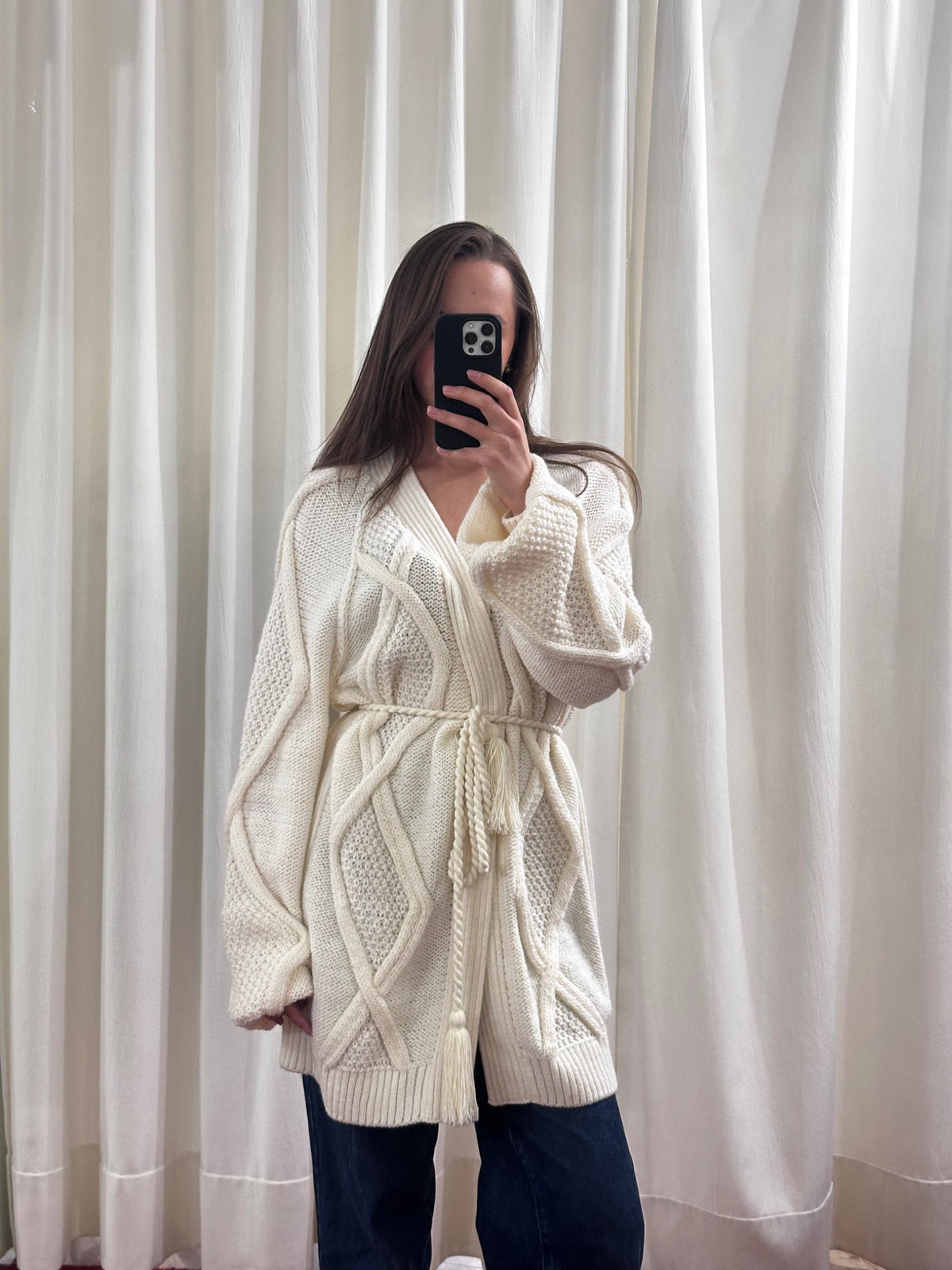 Кардиган Ромби, молочний — Aura Atelier