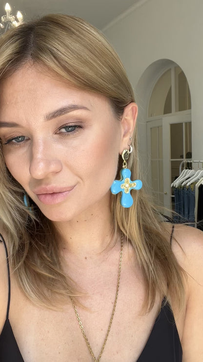Statement Cross Lucite Earrings (Blue)