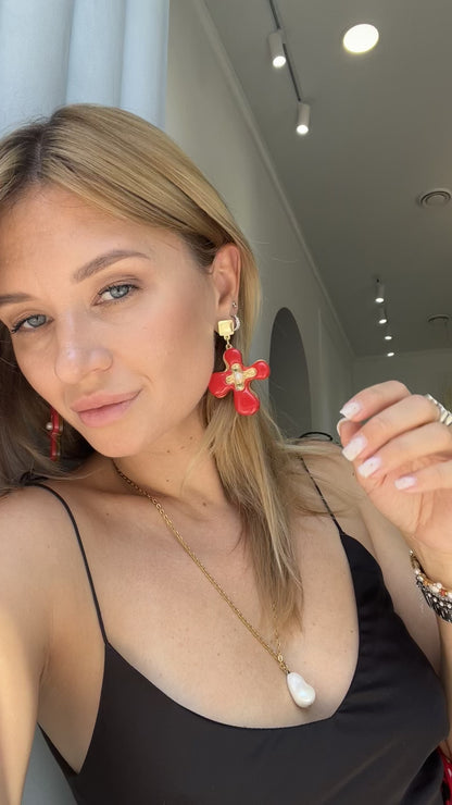 Statement Acrylic Cross Earrings (Red)