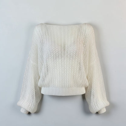Stassia 12 white mohair knit sweater with a loose fit and wide sleeves, perfect for a cozy and stylish look.