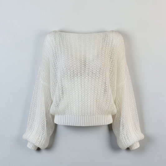 Stassia 12 white mohair knit sweater with a loose fit and wide sleeves, perfect for a cozy and stylish look.