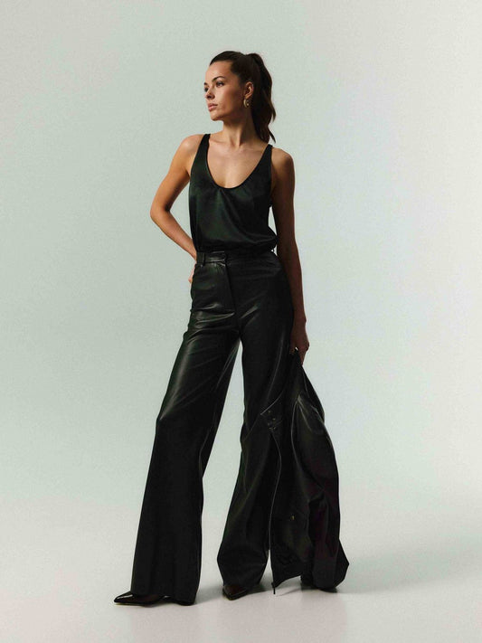 Штани з екошкіри Wide Leg — Чорний