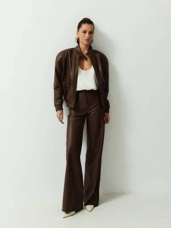 Штани з екошкіри Wide Leg — Коричневий