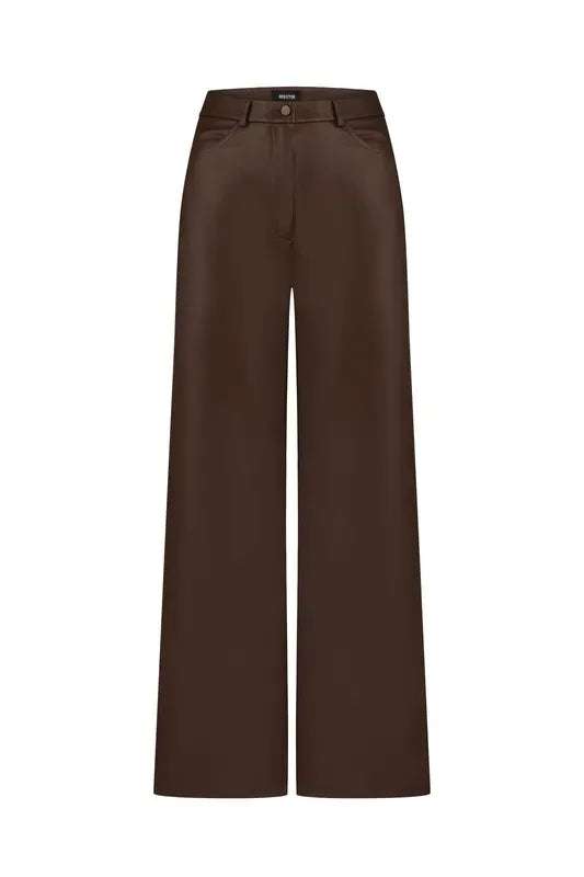 Штани з екошкіри Wide Leg — Коричневий
