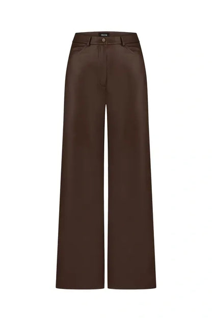 Штани з екошкіри Wide Leg — Коричневий