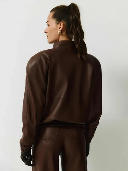 Штани з екошкіри Wide Leg — Коричневий